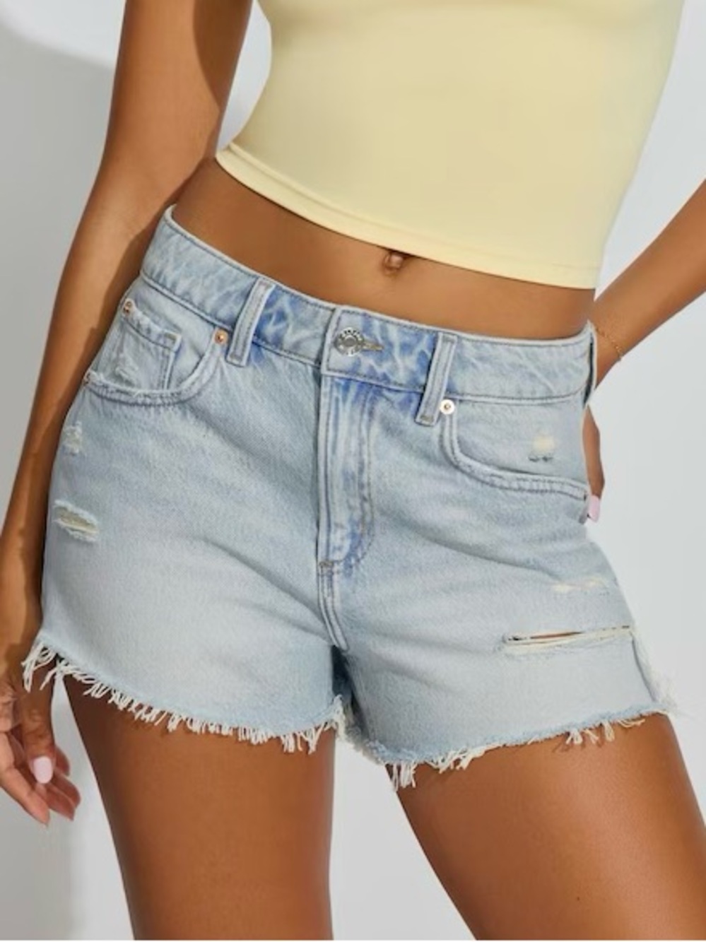 Light Wash Denim Cutoff Shorts - Womens